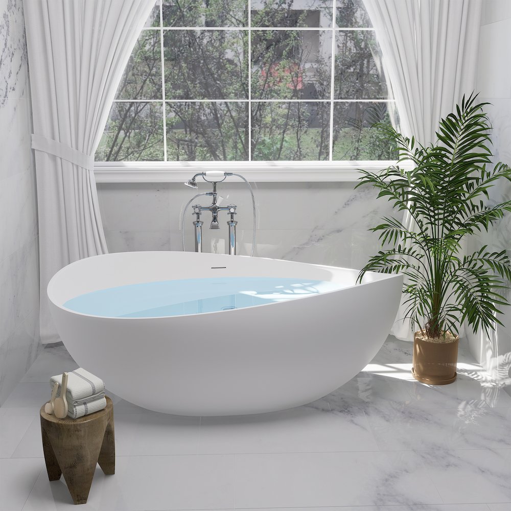 63" x 39" Solid Surface Soaking Bathtub and Integrated Overflow