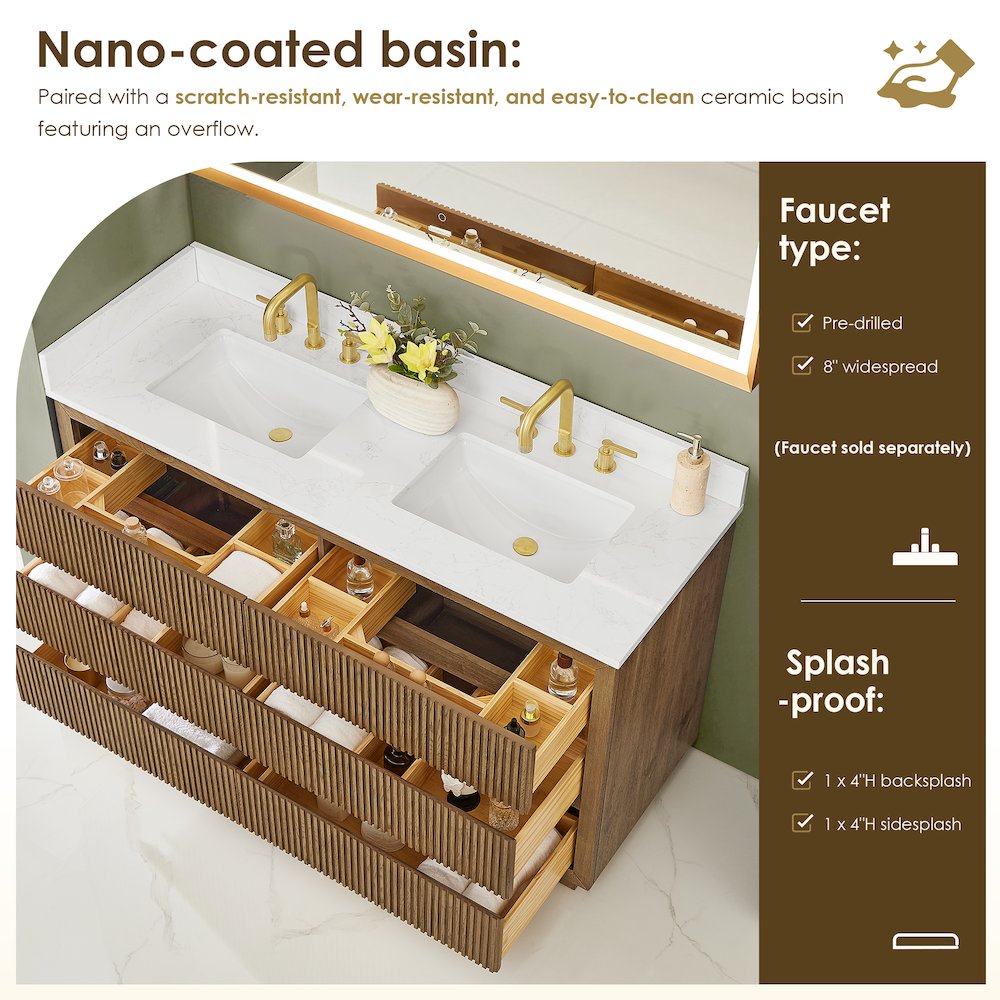 Navan 60" Double Bathroom Vanity in Weathered Brown