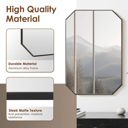 24"x36" Octagon Aluminum Framed in Matte Black Modern Bathroom Wall Mirror