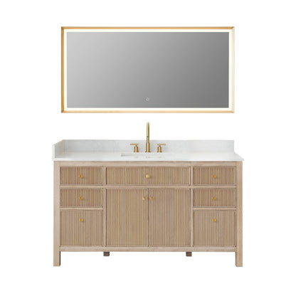 Single Bathroom Vanity in Nature Oak Grain White Engineered Stone Countertop