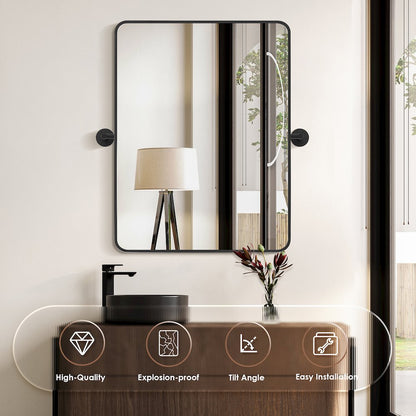 24x32'' Aluminum Framed in Matte Black Modern Bathroom Pivot Wall Mirror