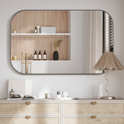 48x30" Rectangular Aluminum Framed in Gunmetal Modern Bathroom Wall Mirror