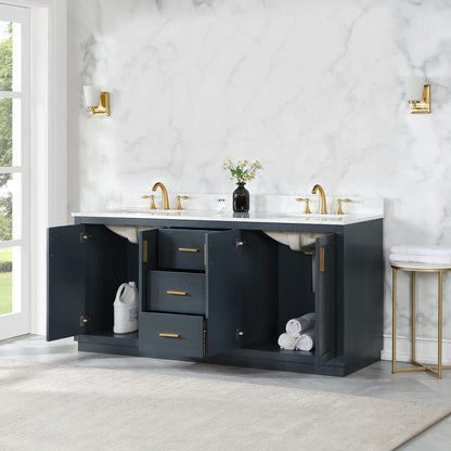 72" Double Bathroom Vanity Set in Classic Blue without Mirror