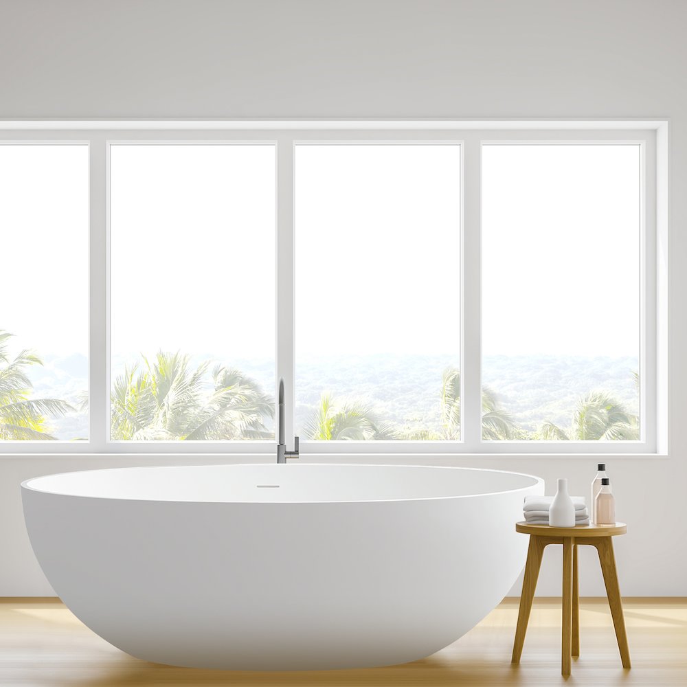 67" x 39" Solid Surface Soaking Bathtub in Matte White and Integrated Overflow