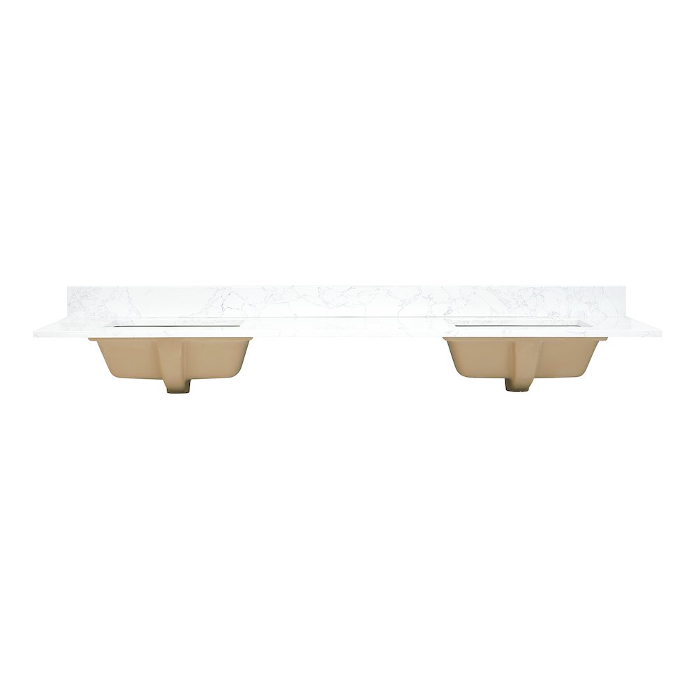 Ceres 73. in Engineered Stone Vanity Top in Grain White with Double White Sink