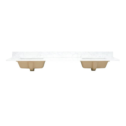 Ceres 73. in Engineered Stone Vanity Top in Grain White with Double White Sink