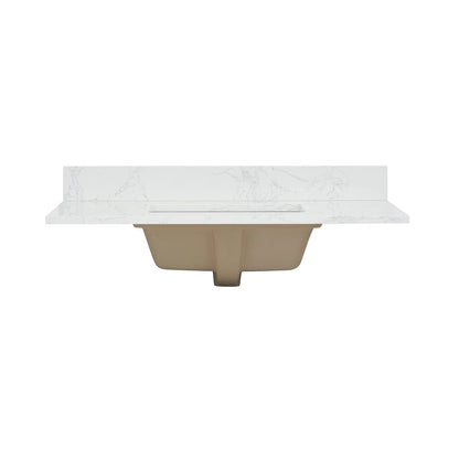 Ceres 37. in Engineered Stone Vanity Top in Grain White with Single White Sink