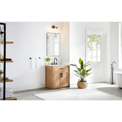30" Single Bathroom Vanity in Light Brown with Grain White
