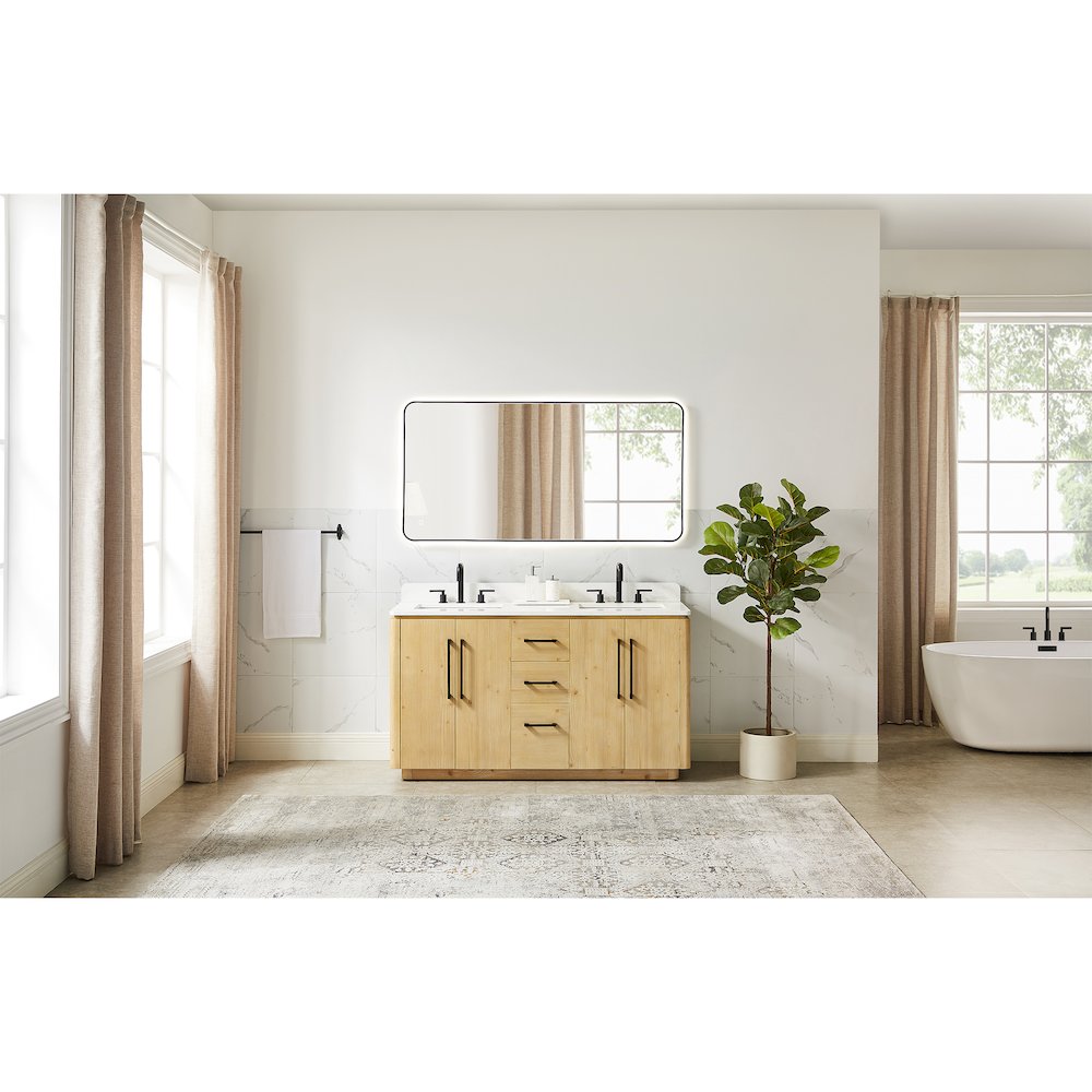 60" Double Bathroom Vanity in Nature Brown with Grain White