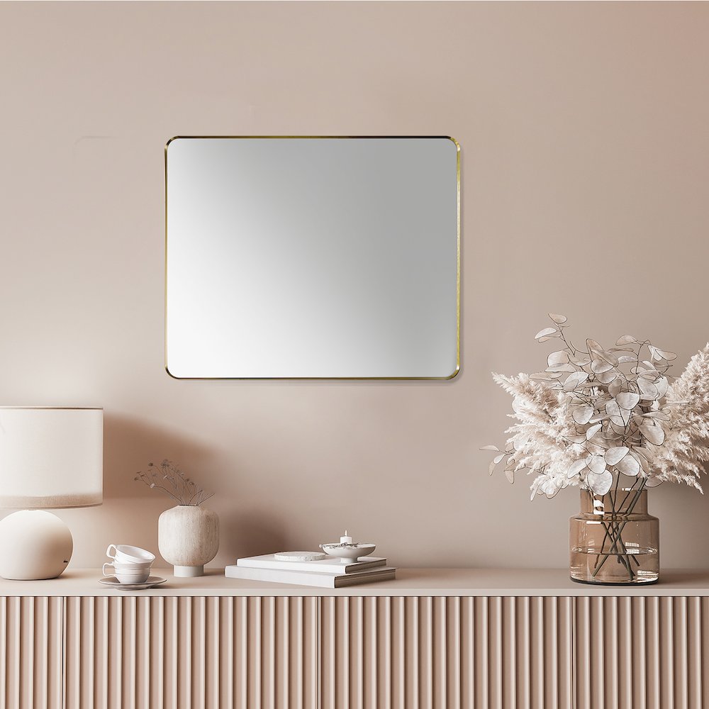 Nettuno 36" Rectangle Bathroom/Vanity Brushed Gold Aluminum Framed Wall Mirror