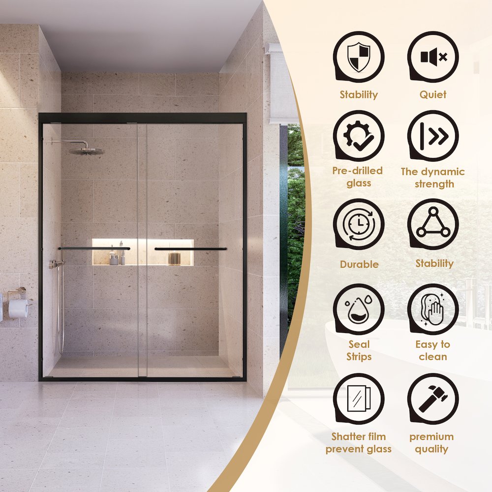 Framed Shower Door in Matte Black with Clear Glass