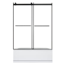 Frameless Exposed Roller Tub Door in Matte Black with Clear Glass