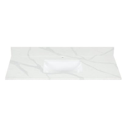 Arbios 48. in Quartz Stone Vanity Top in Calacatta White with White Sink