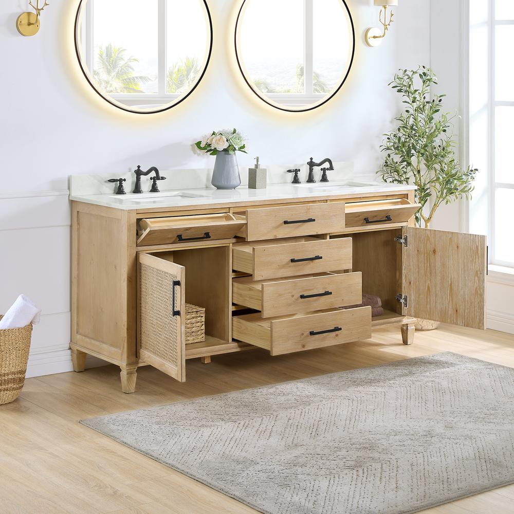 Double Bathroom Vanity in Weathered Fir with Quartz Countertop without Mirror