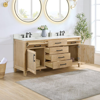 Double Bathroom Vanity in Weathered Fir with Quartz Countertop without Mirror