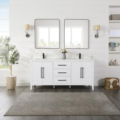 Double Bathroom Vanity in White with White Quartz Stone Countertop with Mirror