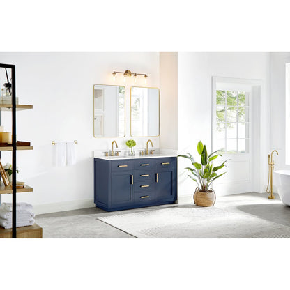 54" Double Bathroom Vanity in Royal Blue with Grain White