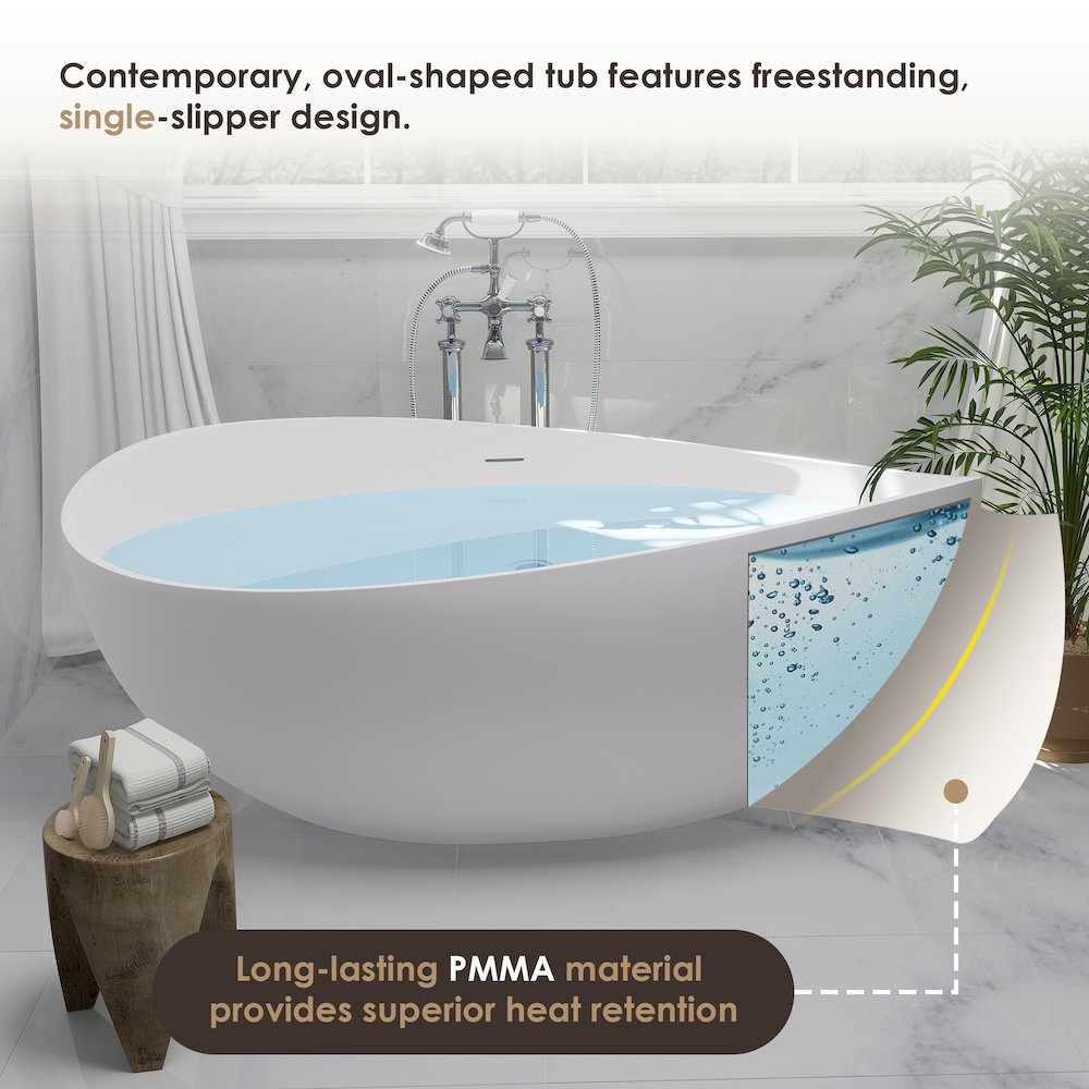 63" x 39" Solid Surface Soaking Bathtub and Integrated Overflow
