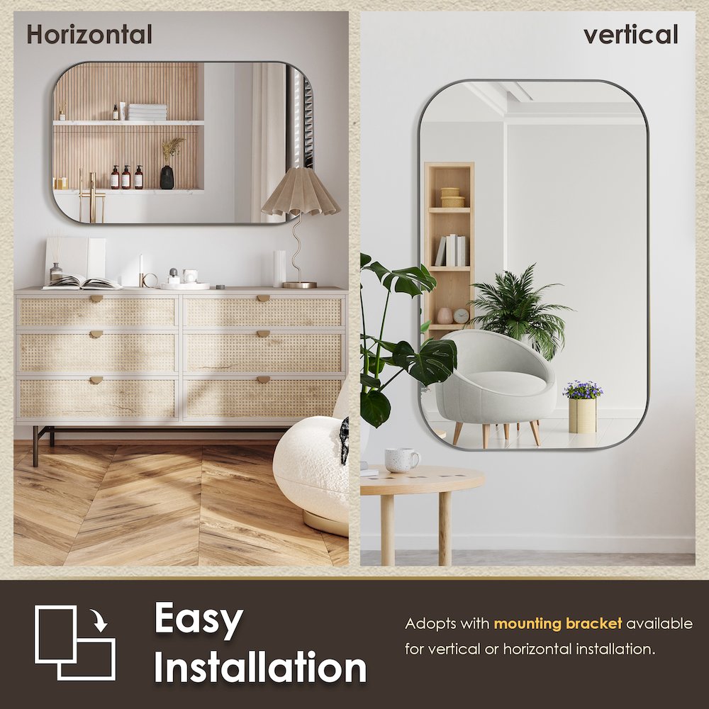 48x30" Rectangular Aluminum Framed in Gunmetal Modern Bathroom Wall Mirror
