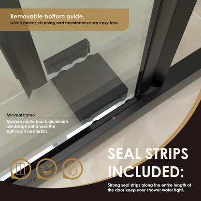 Frameless Exposed Roller Shower Door in Matte Black with Clear Glass