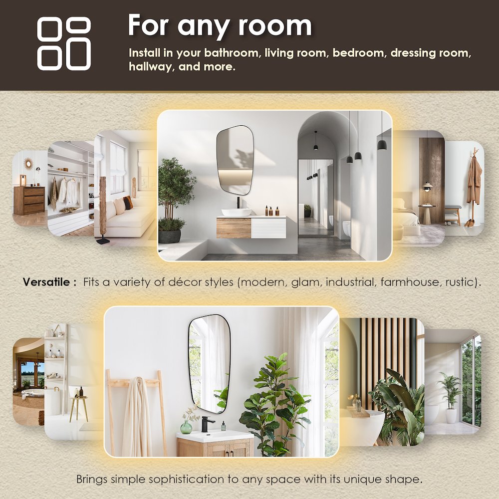 26"x48" Novelty Aluminum Framed in Matte Black Modern Bathroom Wall Mirror