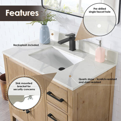 Single Bathroom Vanity in Weathered Fir with Stone Countertop with Mirror