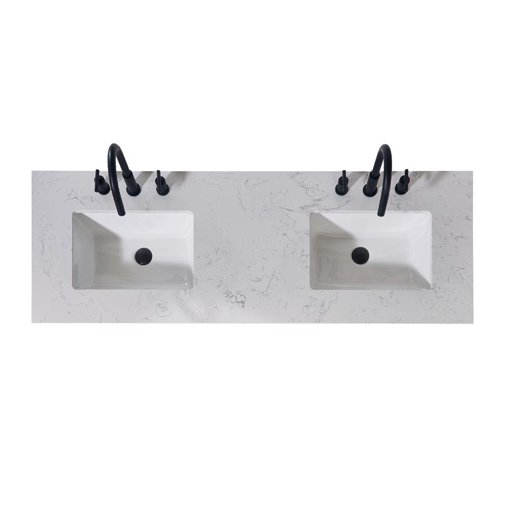 60. in Composite Stone Vanity Top in Aosta White Apron with White Sink