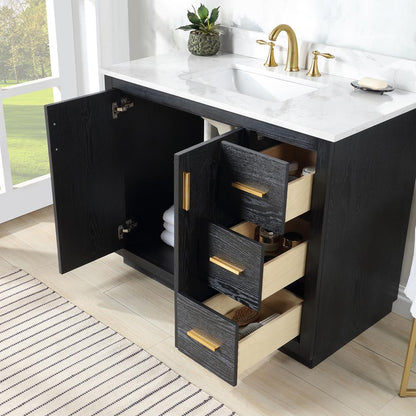 42" Single Bathroom Vanity Set in Black Oak with Mirror