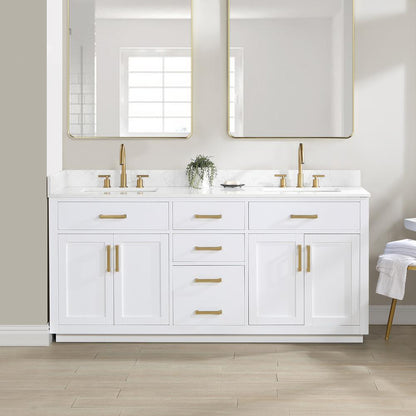 72" Double Bathroom Vanity in White without Mirror