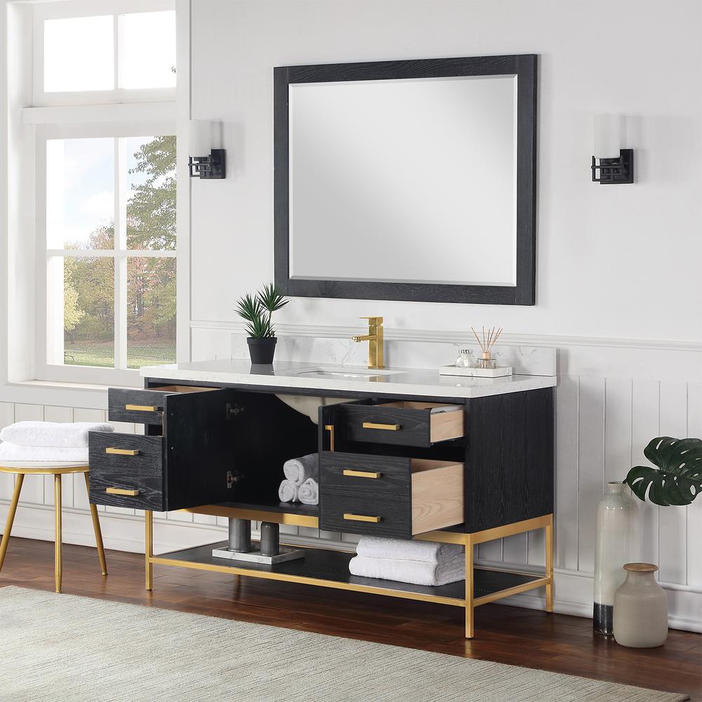 60" Single Bathroom Vanity Set in Black Oak with Mirror