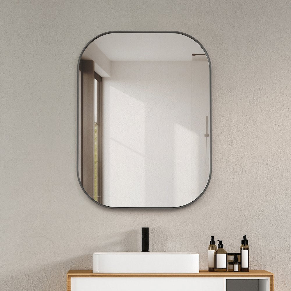24x32" Rectangular Aluminum Framed in Gunmetal Modern Bathroom Wall Mirror