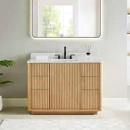48" Single Bathroom Vanity in Washed Light Brown with Grain White