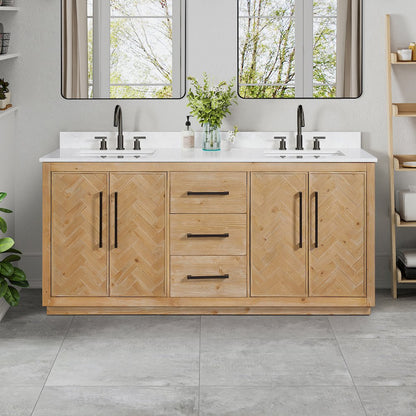 72" Double Bathroom Vanity Grain White Engineered Stone Countertop