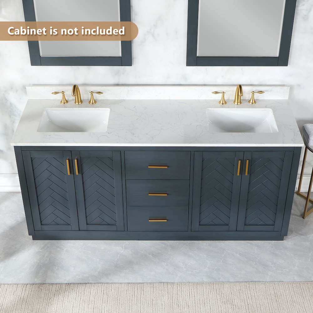 Ceres 73. in Engineered Stone Vanity Top in Grain White with Double White Sink