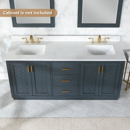 Ceres 73. in Engineered Stone Vanity Top in Grain White with Double White Sink