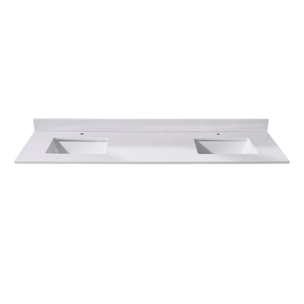 73 in. Composite Stone Vanity Top in Jazz White with White Sink