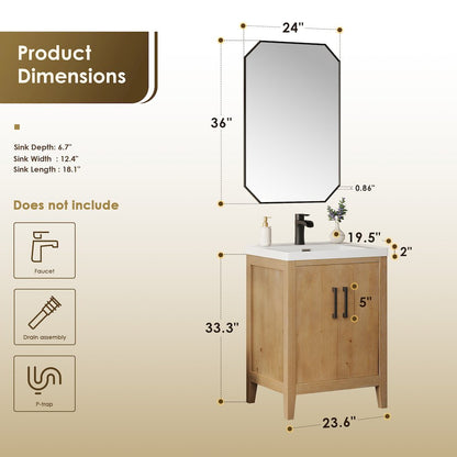 24" Single Bathroom Vanity in with White Ceramic Intergated Sink with Mirror