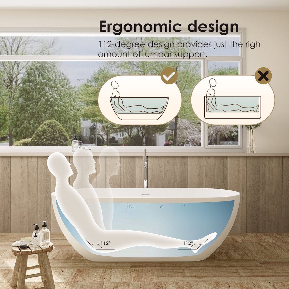 59" x 30" Solid Surface Soaking Bathtub and Integrated Overflow