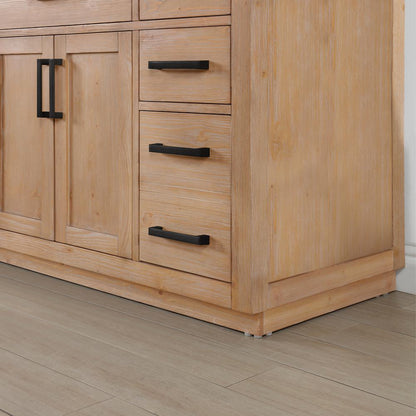 84" Double Bathroom Vanity in Light Brown with Mirror