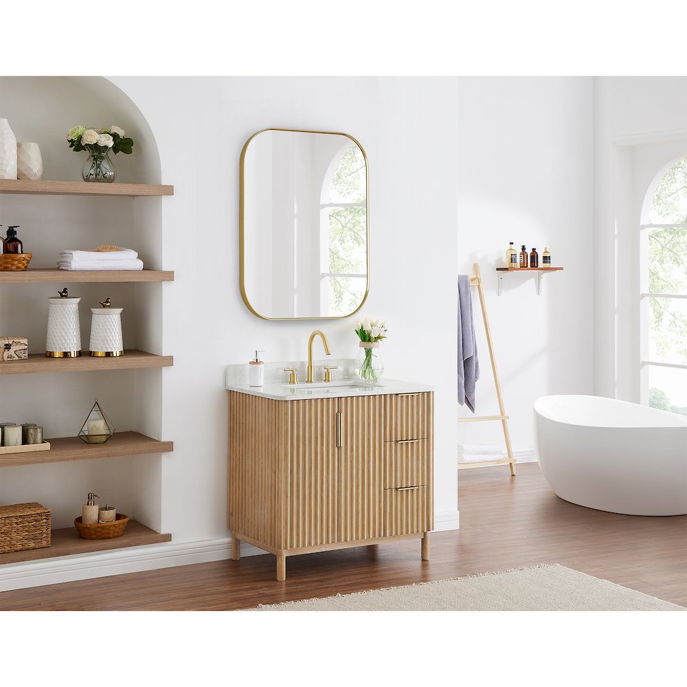 36x30" Rectangular Aluminum Framed in Brushed Gold Modern Bathroom Wall Mirror