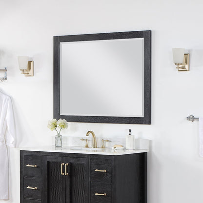 48" Rectangular Bathroom Wood Framed Wall Mirror in Black Oak