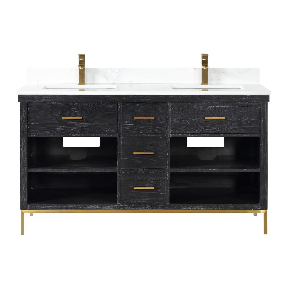 60" Double Bathroom Vanity Set in Black Oak without Mirror