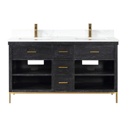 60" Double Bathroom Vanity Set in Black Oak without Mirror