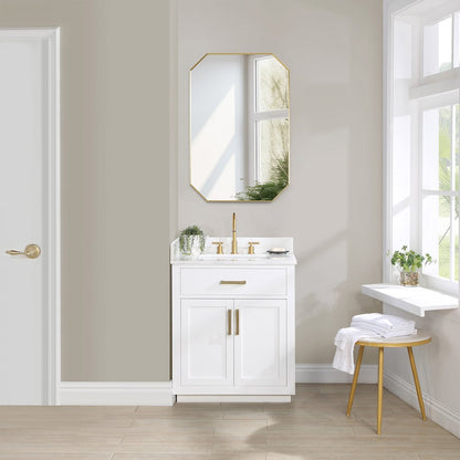 24"x36" Octagon Aluminum Framed in Brushed Gold Modern Bathroom Wall Mirror