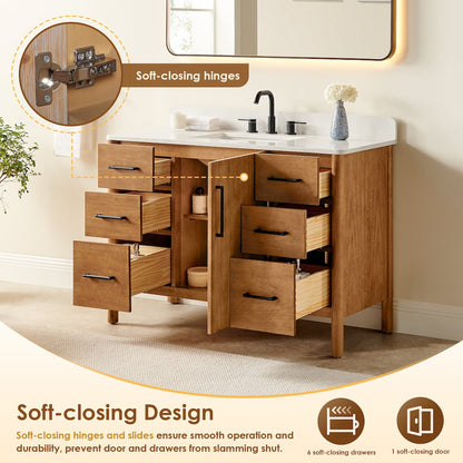 48" Single Bathroom Vanity in Mango Brown with Grain White