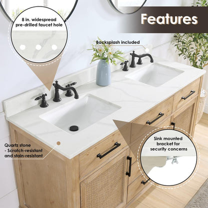 Double Bathroom Vanity in Weathered Fir with Stone Countertop without Mirror