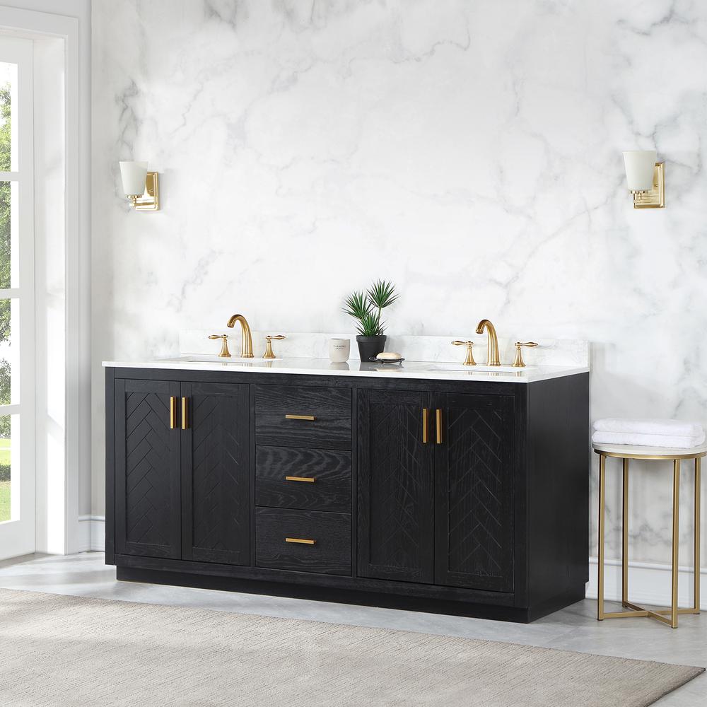 72" Double Bathroom Vanity Set in Black Oak without Mirror