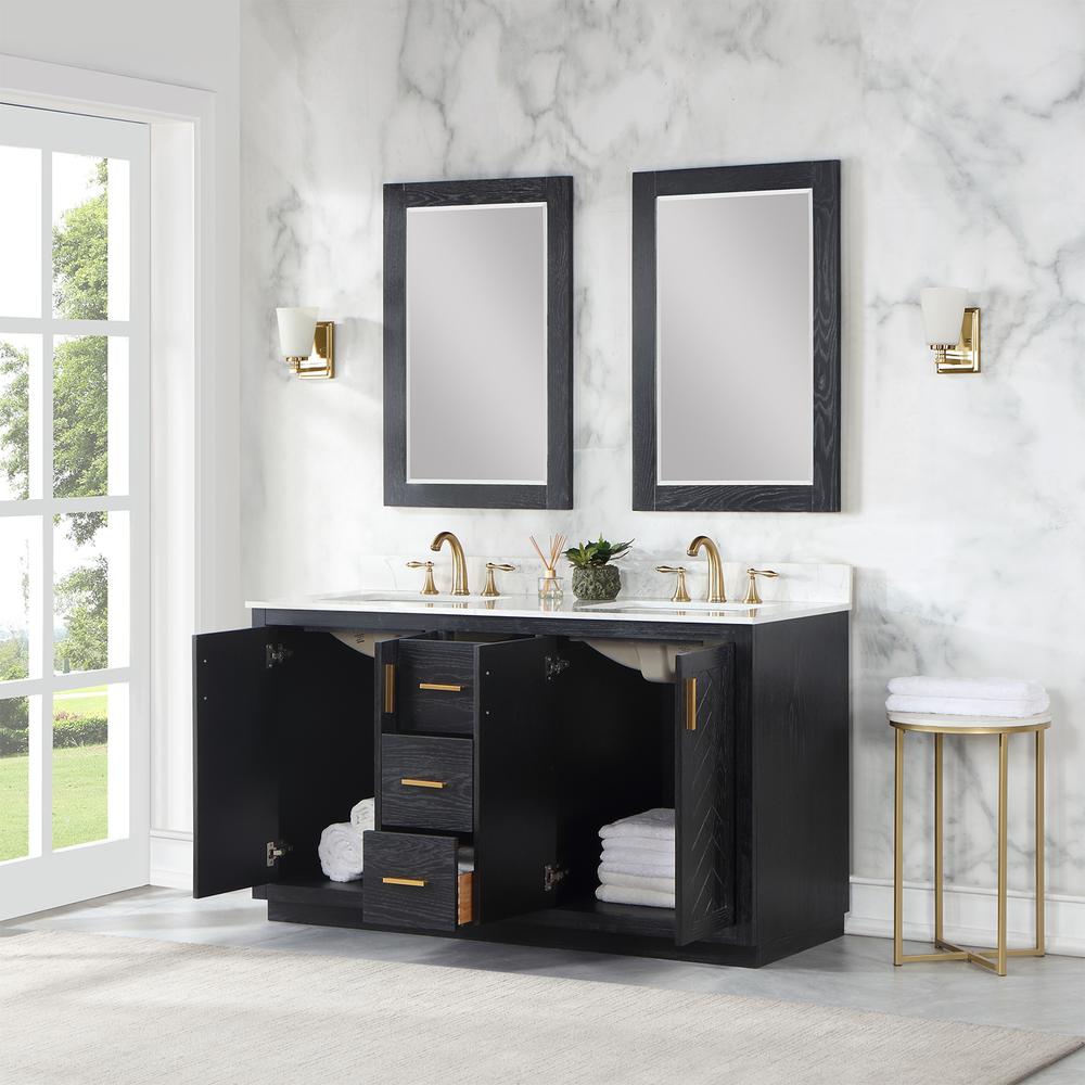 60" Double Bathroom Vanity Set in Black Oak with Mirror