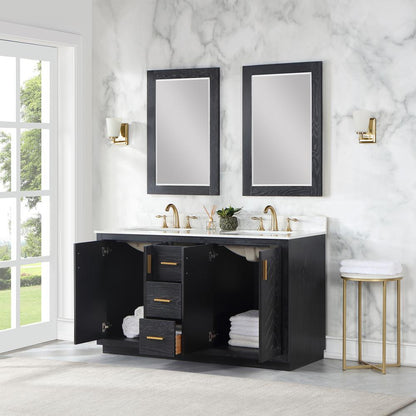 60" Double Bathroom Vanity Set in Black Oak with Mirror