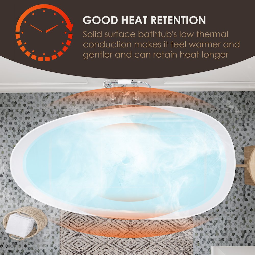59" x 31" Solid Surface Soaking Bathtub and Integrated Overflow